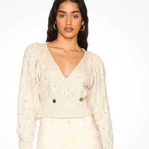 FREE PEOPLE Cotton Bonfire Cardigan in Macadamia Button Close Cropped NWT Sz M